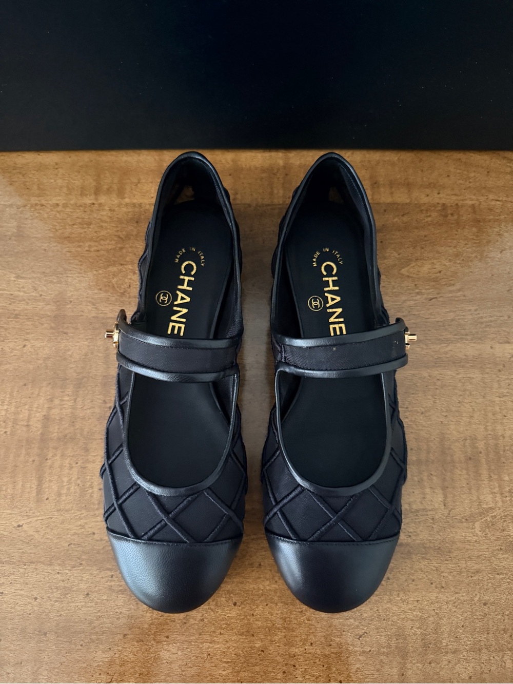 CHANEL Black Quilted Mary Jane Flats with Gold CC - Picture 3 of 8